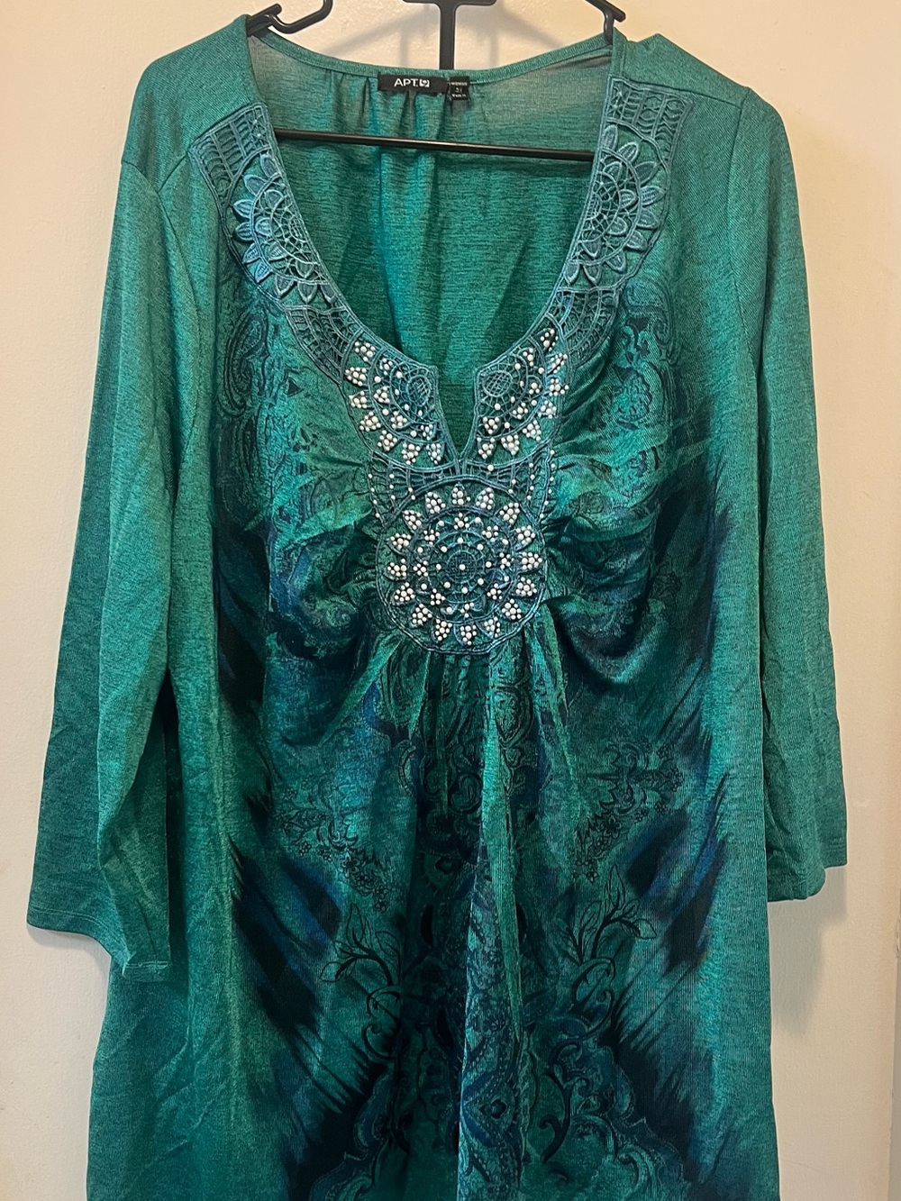 Apt. 9 Emerald Teal Embellished V-Neck Tunic